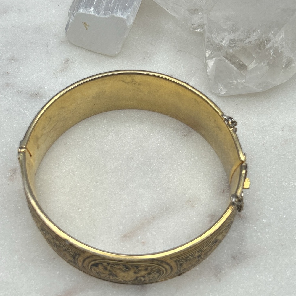 Damascene bangle Gold and Black Engraved Bracelet flowers and birds - Picture 5 of 6